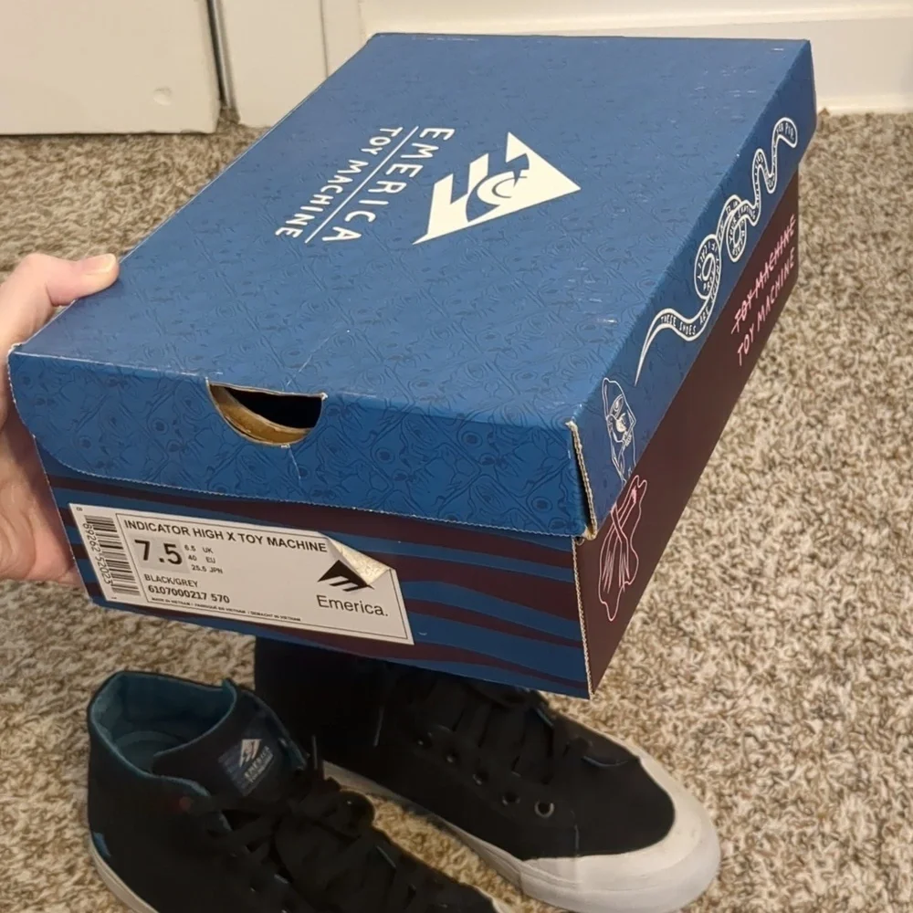 Emerica Indicator High x Toy Machine Black High-Top Skate Sneakers 7.5